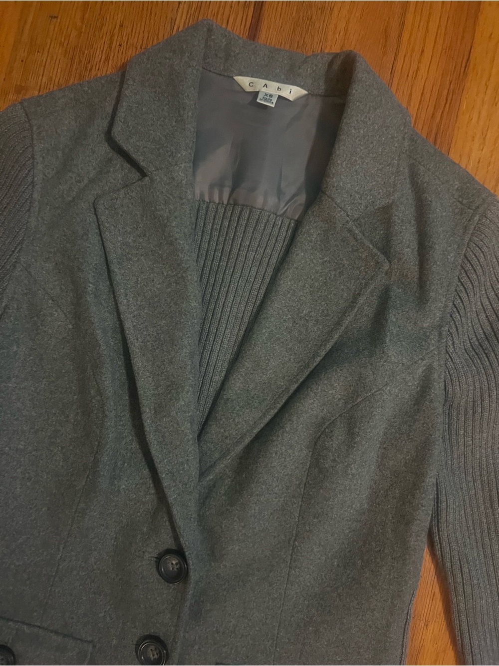 CAbi Charcoal Gray Knit-Sleeve (Wool Blend) Blazer